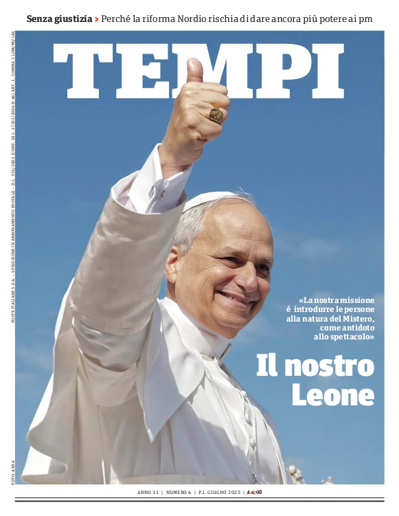 La copertina del numero di giugno 2025 di Tempi, dedicata a papa Leone XIV