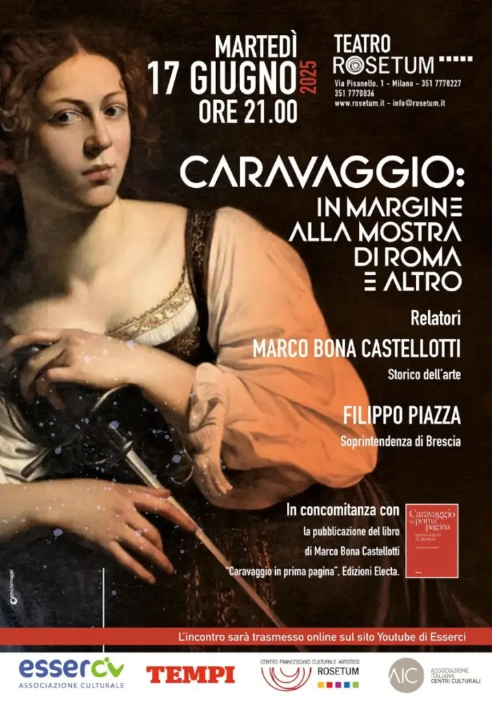 Locandina dell’incontro dell’Associazione Esserci su Caravaggio con Marco Bona Castellotti e Filippo Piazza