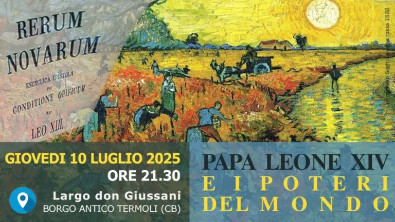 Locandina dell’incontro su “Papa Leone XIV e i poteri del mondo” con Michele Rosboch e Emanuele Boffi a Termoli
