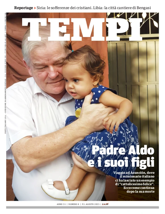 La copertina del numero di agosto 2025 di Tempi, dedicata al reportage di Emanuele Boffi in Paraguay nella missione di padre Aldo Trento