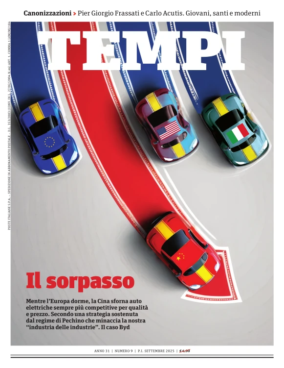 La copertina del numero di settembre 2025 di Tempi, dedicata al caso Byd e al boom delle auto elettriche cinesi