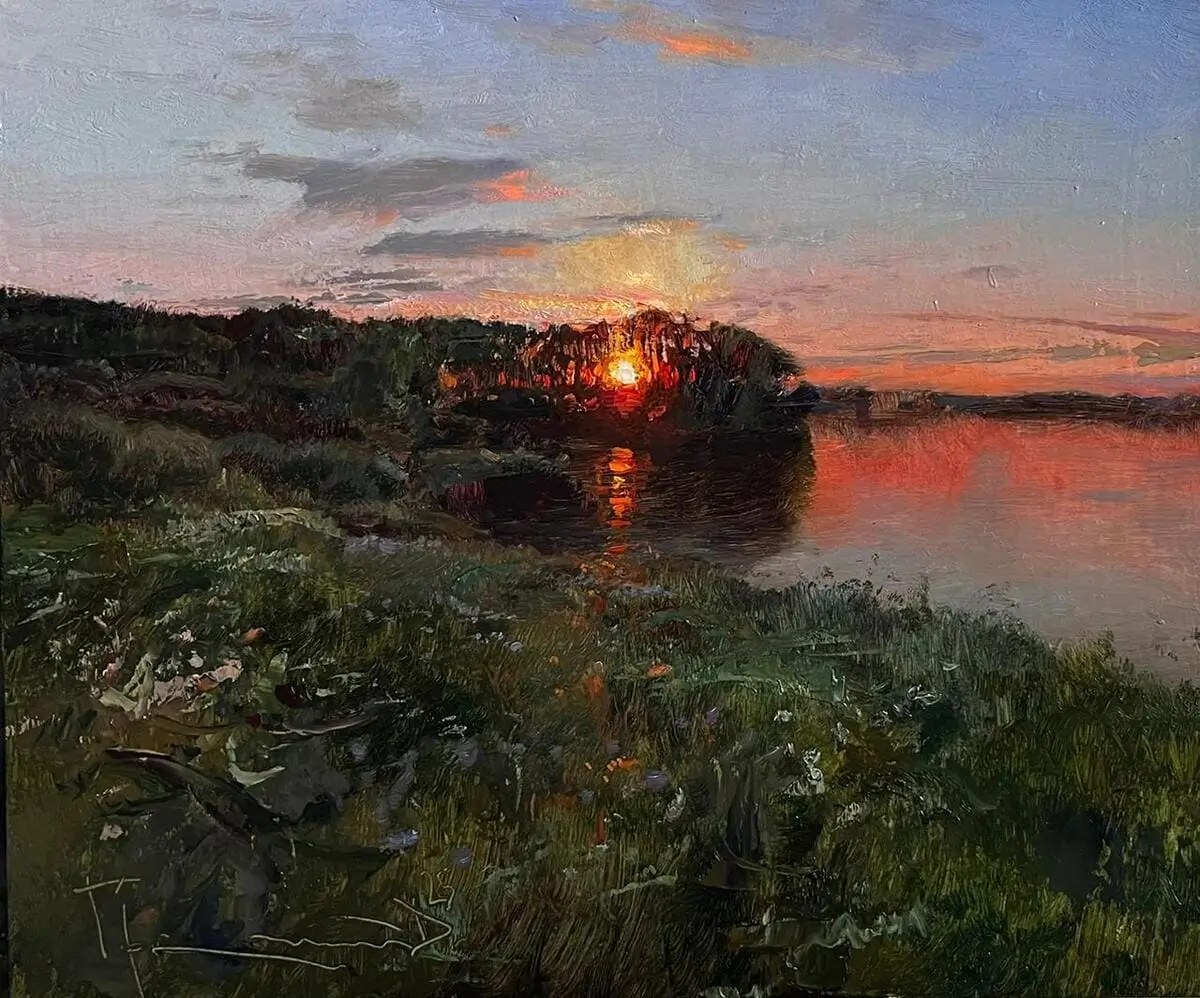 Agosto di Denys Gorodnychyi, olio su tavola, 23 x 28 cm, 2025