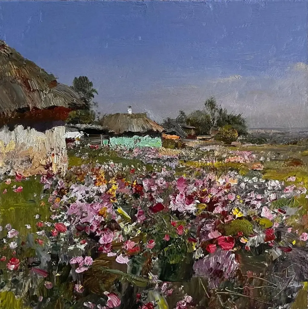 Summer sun di Denys Gorodnychyi , olio su tavola, 22,5 x 22,5 cm, collezione privata