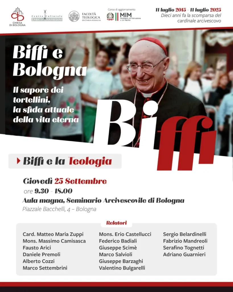 Locandina del convegno organizzato dalla diocesi di Bologna sul cardinale Giacomo Biffi in occasione del decennale della sua scomparsa
