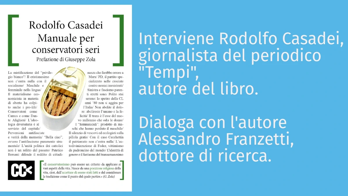 Locandina dell’incontro di presentazione del libro di Rodolfo Casadei “Manuale per conservatori seri” a Luino, 4 ottobre 2025