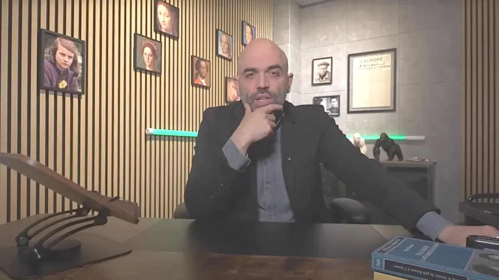 Un frame del commento di Roberto Saviano sull’omicidio di Charlie Kirk