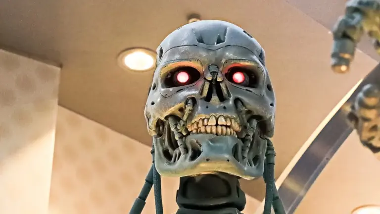 Riproduzione in 3D dell’endoscheletro del T-800 del film “Terminator” esposta a un evento sulla tecnologia a Osaka, Giappone, nel 2020 (foto Depositphotos)
