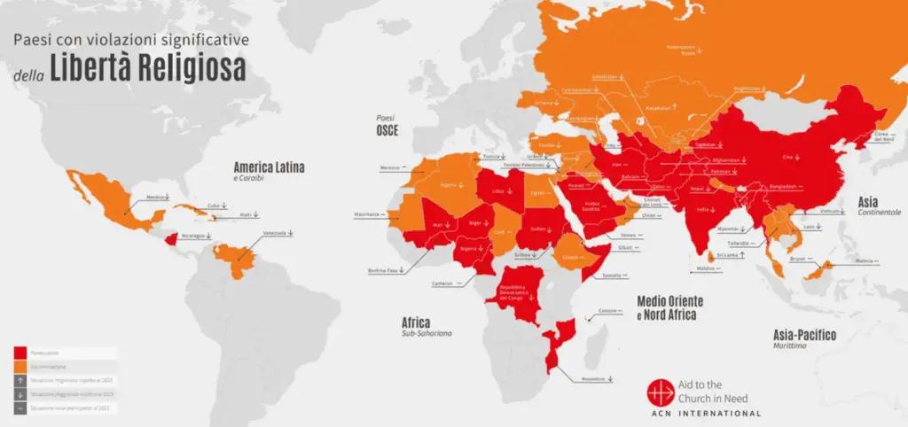 La mappa della persecuzione religiosa nel mondo contenuto nel XVII rapporto di Acs sulla libertà religiosa