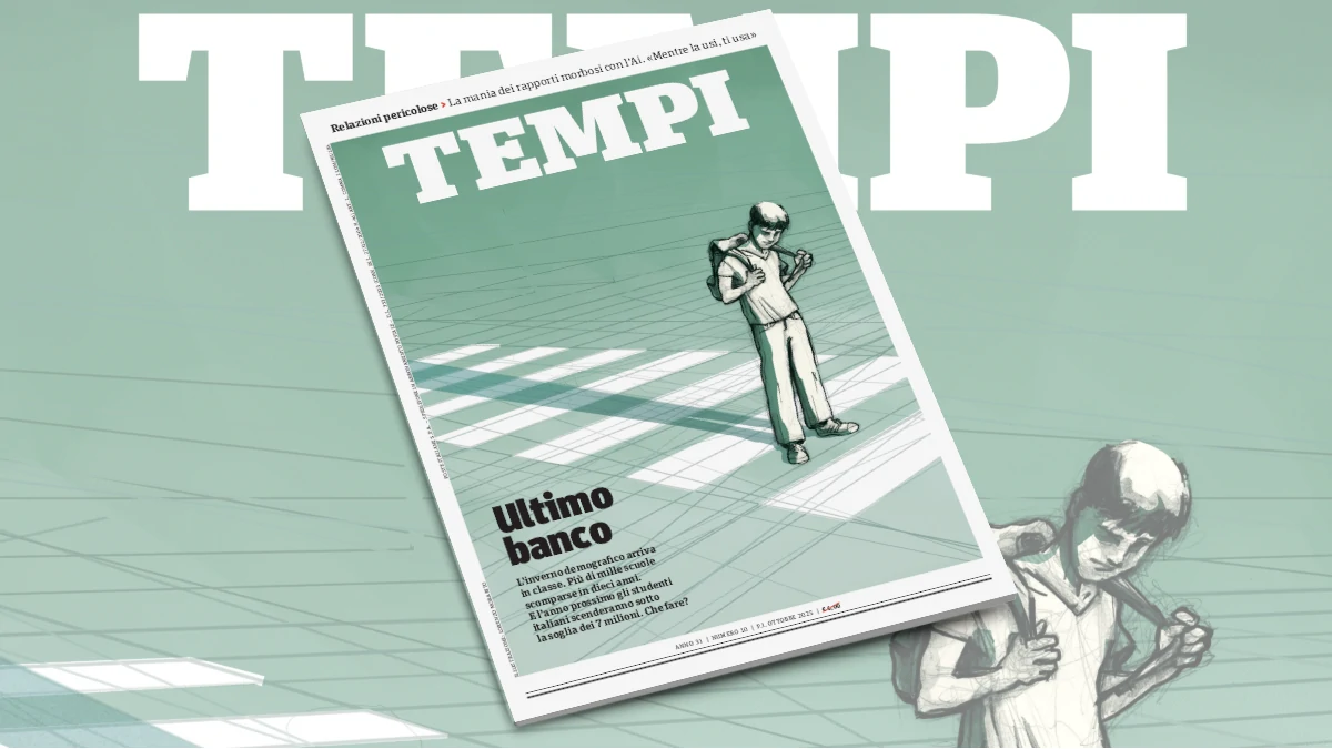 La copertina del numero di ottobre 2025 di Tempi, dedicata alle scuole costrette a chiudere a causa della crisi demografica