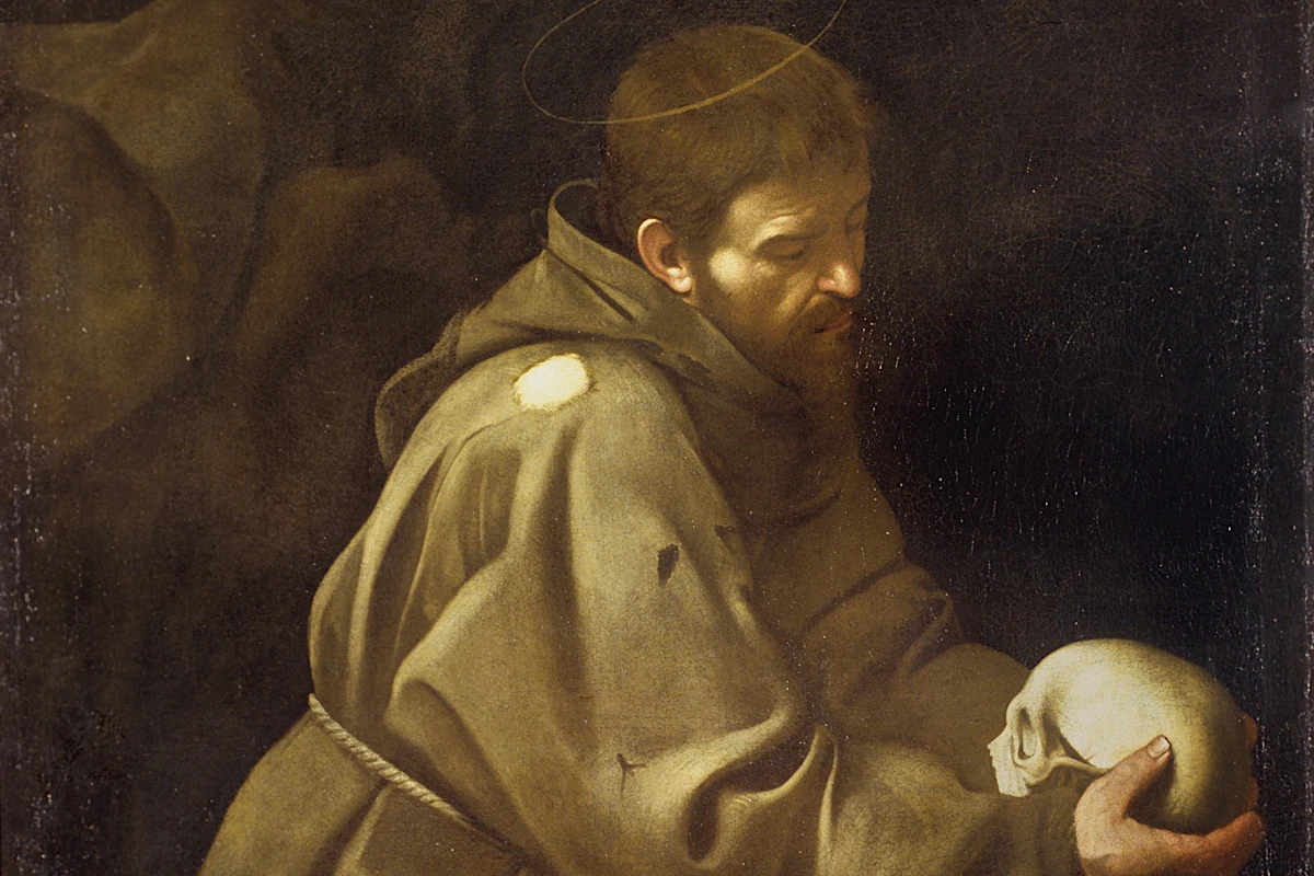 Michelangelo Merisi, “San Francesco in meditazione” (particolare), 1603-1604 ca, Roma, Galleria nazionale d’arte antica