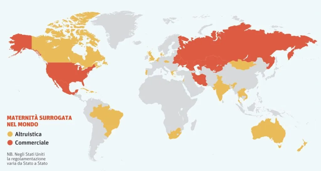 Mappa dei paesi in cui &egrave; consentita la Maternit&agrave; surrogata