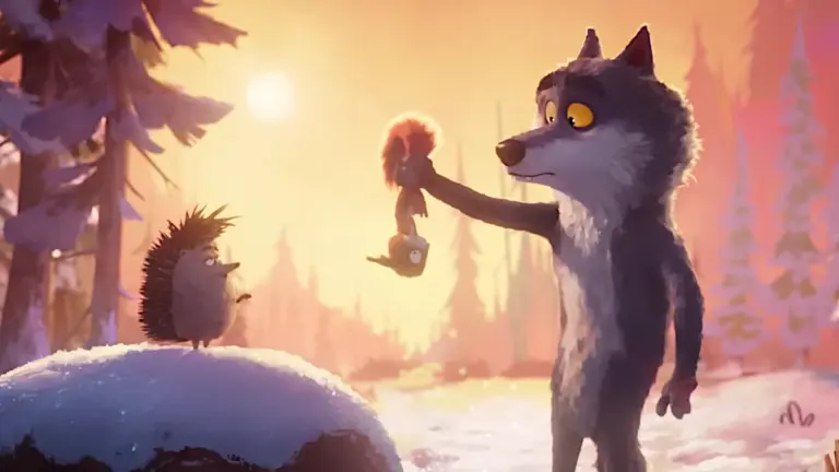 Un fotogramma della réclame di Natale, divenuta “virale”, di una catena di supermercati francese, con protagonista un lupo che diventa vegetariano per non rimanere solo