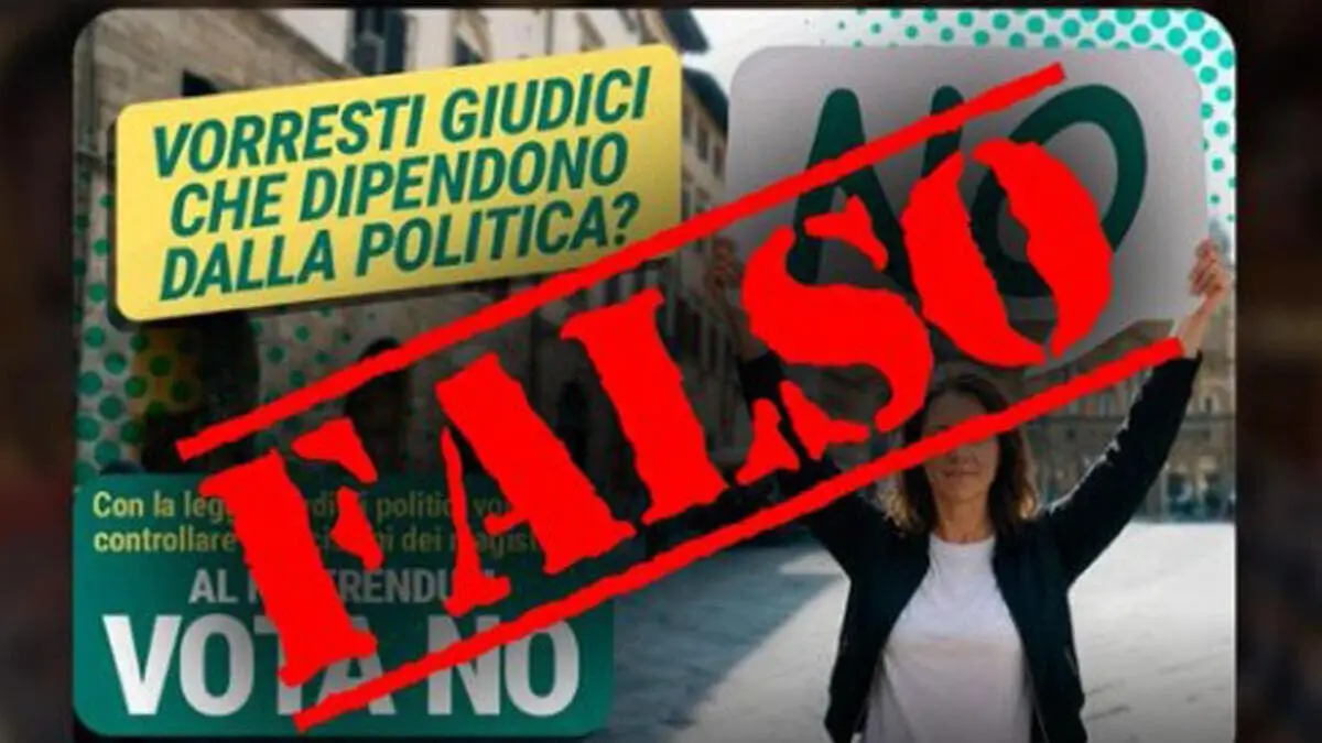 Immagine tratta da un post pubblicato sui canali social di Forza Italia in cui si bolla come falso il messaggio dei manifesti del Comitato per il no al referendum sulla giustizia