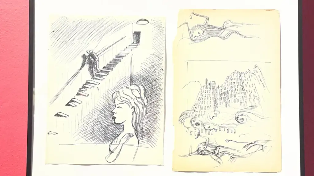 Due tavole di “Poema a fumetti” esposte nella mostra "Dino Buzzati e l'aldilà"
