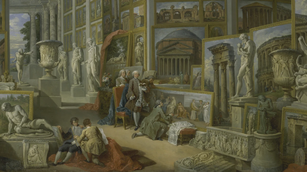 Giovanni Paolo Panini, “Roma antica” (1757), particolare, New York, Metropolitan Museum of Art