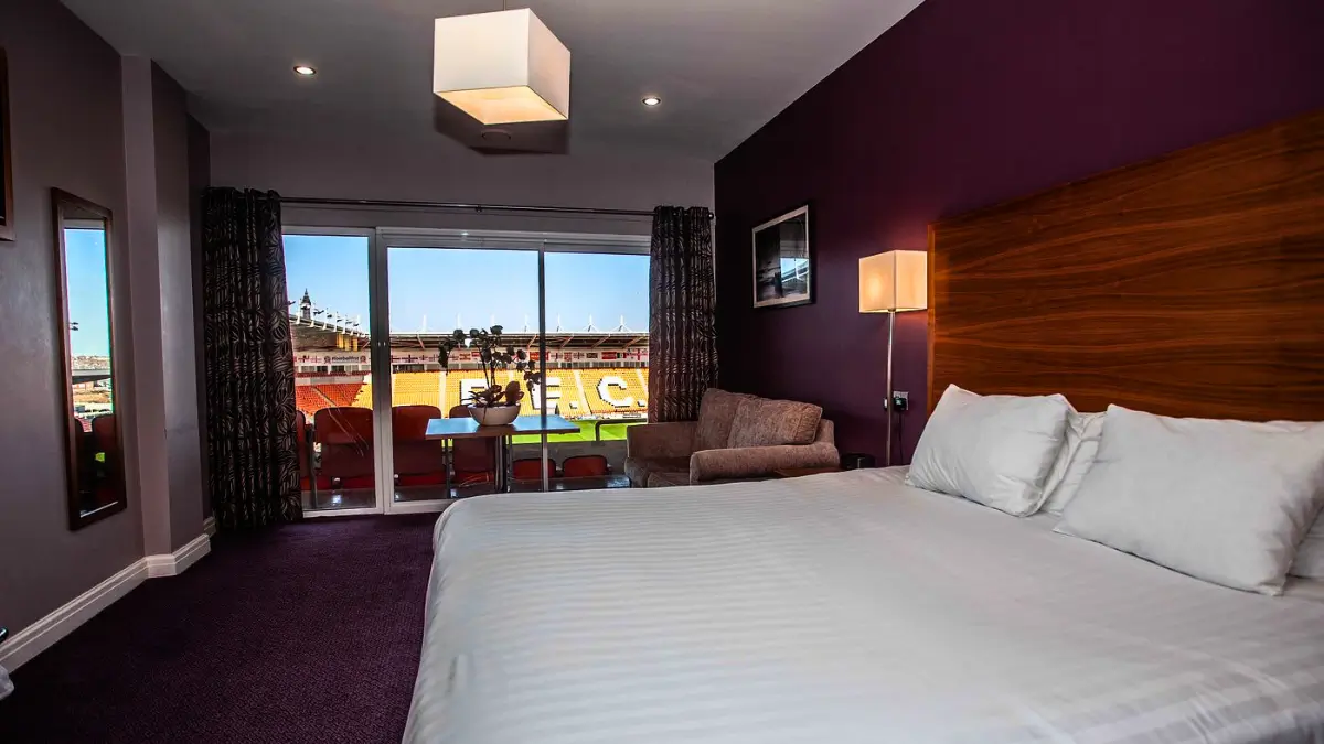 Una stanza dell'hotel nello stadio del Blackpool, squadra che milita nella Championship inglese