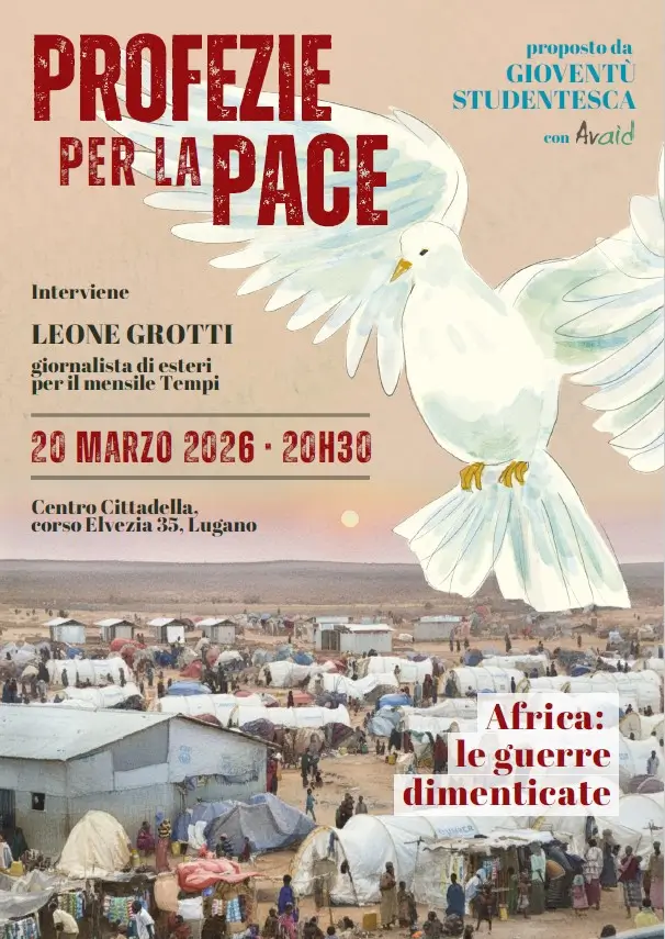 Il volantino dell'incontro sui conflitti in Africa che si terrà venerdì 20 marzo a Lugano