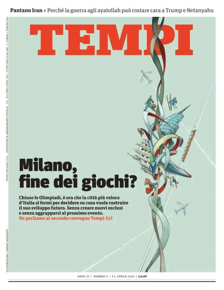 La copertina del numero di aprile 2026 di Tempi, dedicata a Milano e al convegno Tempi-CCL su problemi e futuro della citt&agrave;