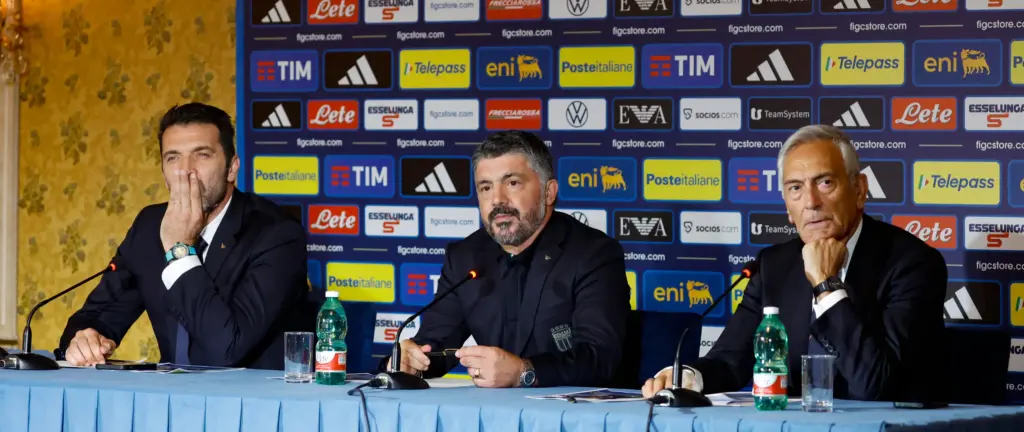 Da sinistra, Gigi Buffon, Gennaro Gattuso, Gabriele Gravina