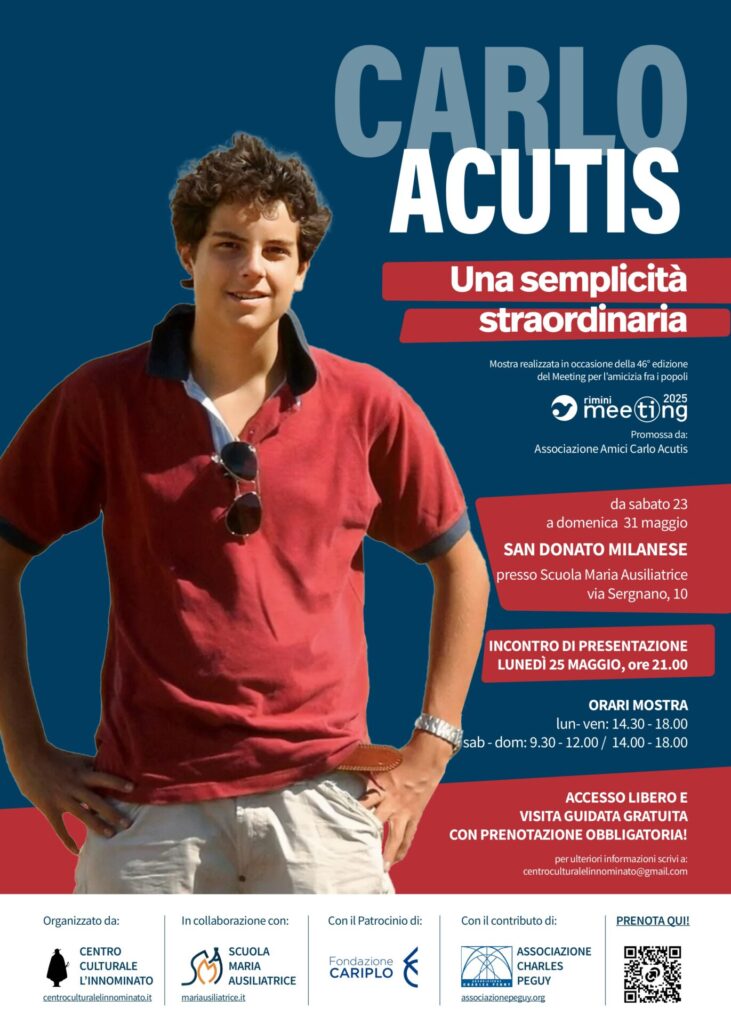 La locandina della mostra "Carlo Acutis. Una semplicità straordinaria" ospitata a San Donato Milanese
