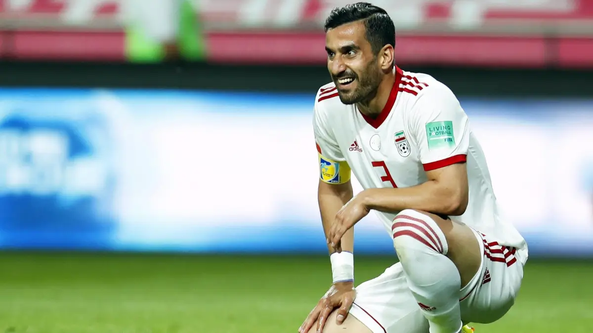 Ehsan Hajsafi dell'Iran durante l'amichevole internazionale di calcio tra Corea del Sud e Iran allo stadio della Coppa del Mondo di Seoul, Corea del Sud, l'11 giugno 2019