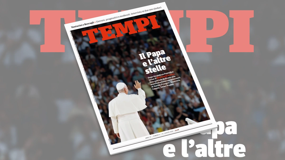 La copertina del numero di agosto 2026 di Tempi, dedicata al Meeting di Rimini e alla visita di papa Leone XIV