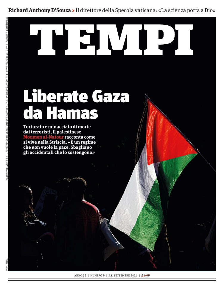 La copertina del numero di settembre 2026 di Tempi, dedicata all’intervista a Moumen al-Natour, avvocato palestinese di Gaza perseguitato da Hamas
