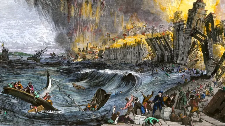 Una incisione raffigurante il terremoto che devastò Lisbona nel 1755