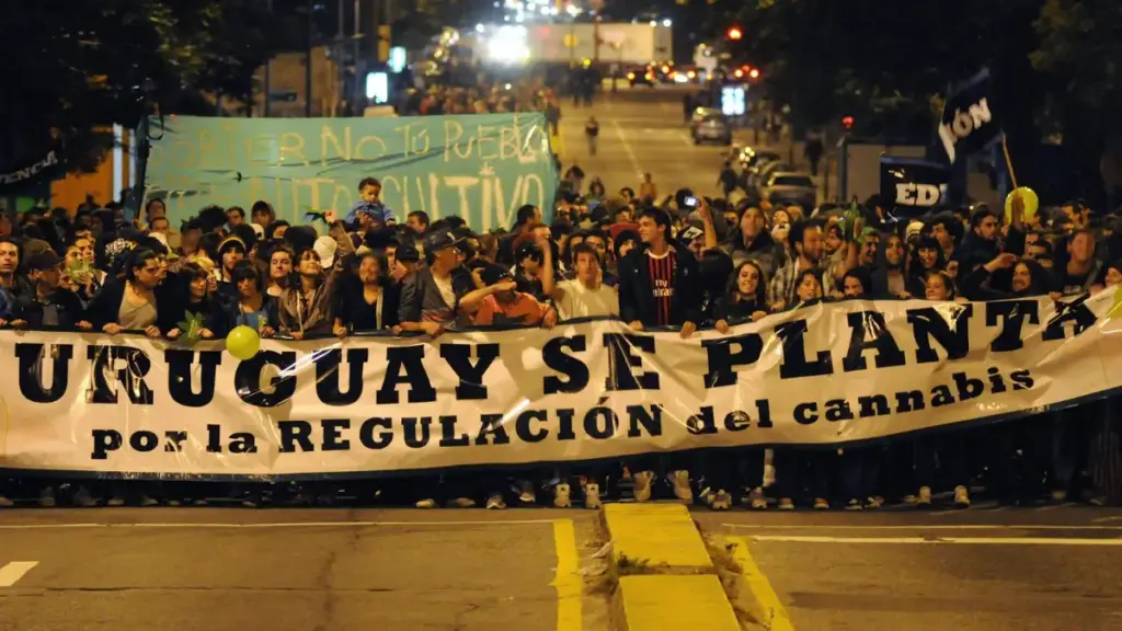 Manifestazione per la legalizzazione della coltivazione domestica di cannabis, nel centro di Montevideo, Uruguay, 8 maggio 2013